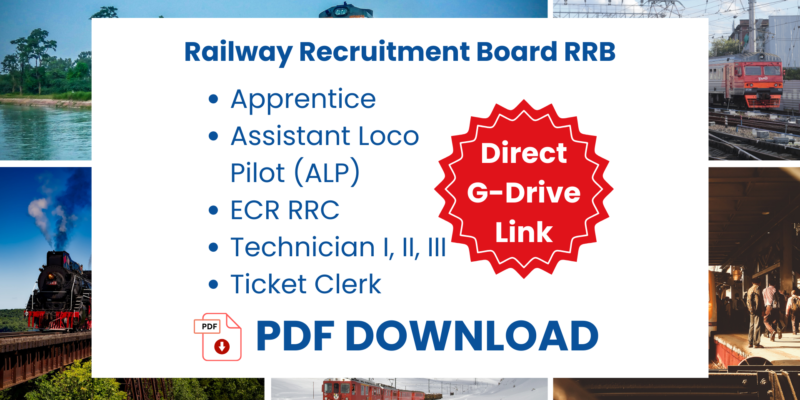 Vacancy Railway Recruitment Board Exam RRB Apprentice, Assistant Loco Pilot (ALP), ECR RRC, Technician I, II, III, Ticket Clerk Book Notes PDF Download All Subjects Books Google Drive Direct Download Link (Hindi and English Medium)